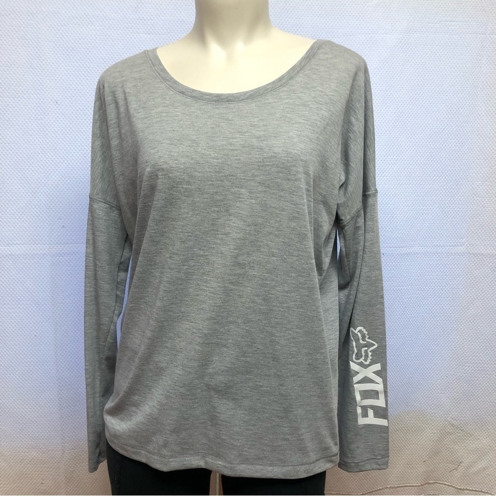 𝅺fox Racing Long Sleeve Grey Top with White Fox Logo Size Medium